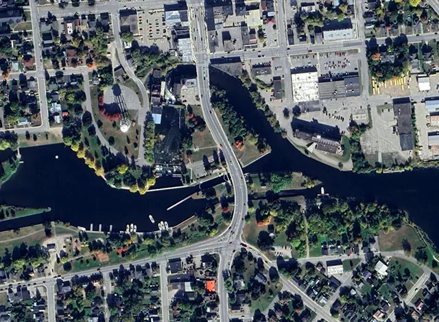 Aerial view of Beckwith Street, Smiths Falls.