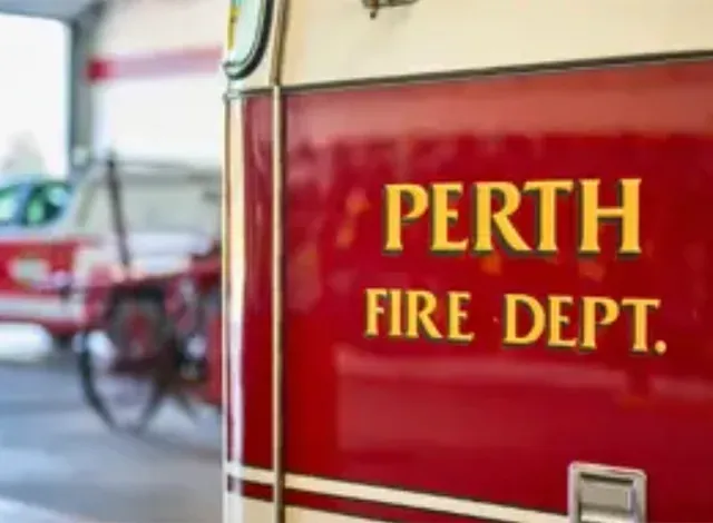 Close up of the words Perth Fire Dept. on a fire truck