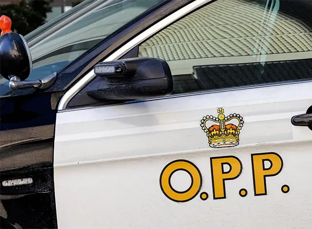 Side door of an O.P.P. cruiser. OPP respond to a disturbance